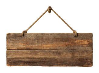 Rustic wooden sign hanging outdoors natural environment isolated on transparent background