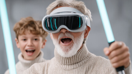 Two individuals engaged in what appears to be virtual reality (VR) gaming or simulation.