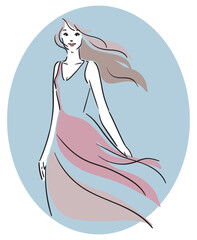 美容イメージ背景透過、ロングヘア、ブルーのドレスの女性