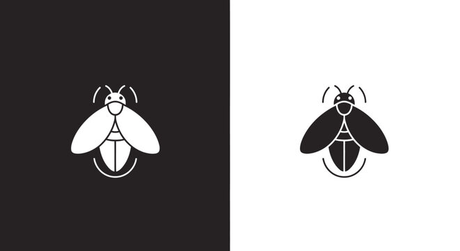 Minimalist firefly insect logo design in black and white versions.