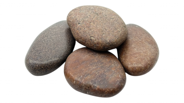 A close up of a pile of smooth brown and gray river stones