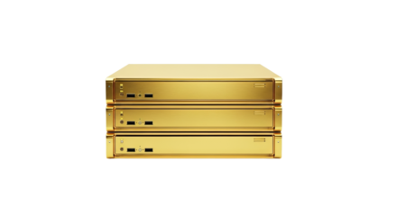 Three stacked gold servers are shown against a stark background. - high quality Three stacked gold servers are shown against a stark background.
