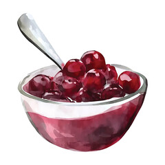 Watercolor Illustration of a Glass Bowl Filled with Cherries watercolor illutrastion transparent background