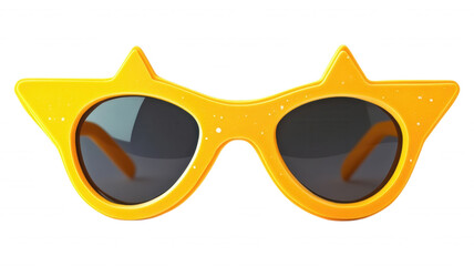 A pair of bright yellow star shaped novelty sunglasses
