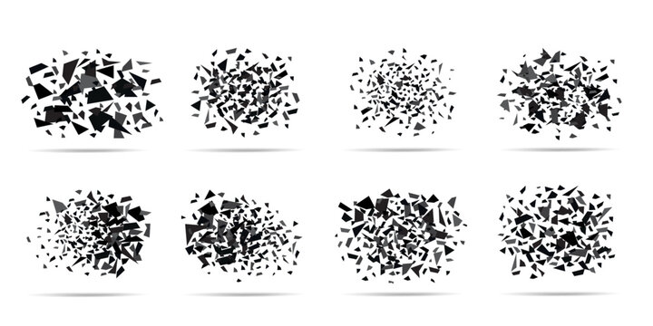 vector shatter broken black glass set, cliparts isolated on transparent background. 