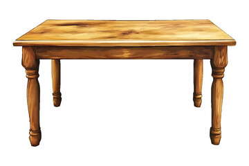 Watercolor illustration of a rustic wooden table with four legs watercolor illutrastion transparent background