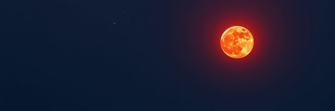 Crimson lunar glow illuminates a vast, starless night sky, red moon, celestial, vast