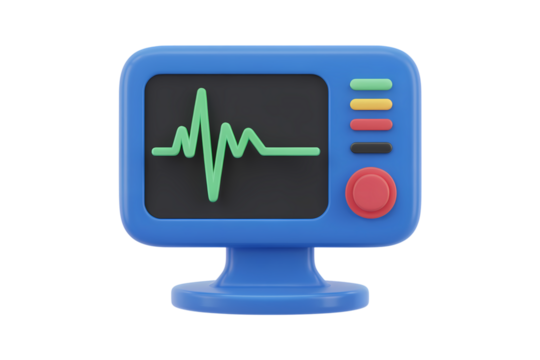3d illustration icon of medical monitor displays of heart beat and pulse. Isolated on transparent background, png