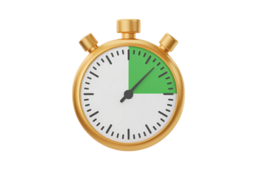 3d illustration icon of golden stopwatch with the green section timer. Isolated on transparent background, png