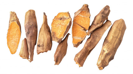 Arrangement of yacon roots on a plain black background