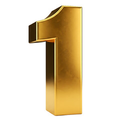 3D Golden Number One with Transparent Background