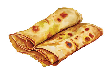 Watercolor Illustration of Two Rolled Crepes or Pancakes on watercolor illutrastion transparent background