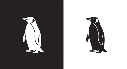 Minimalist Emperor Penguin Vector Icon in a Black and White Silhouette Style