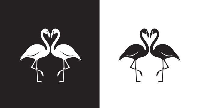 Logo Template Two Flamingos Forming a Heart Shape Minimalist Vector Icon