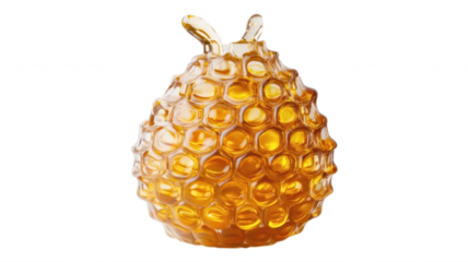 Close up of a honey comb against a plain black background