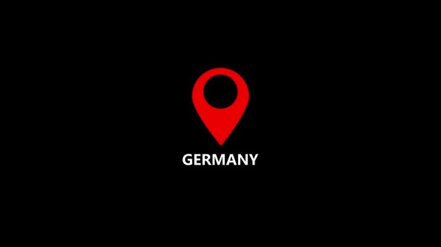 Location of the Country of Germany, sign animated with alpha channel, 4k video, and GPS location tracking icon