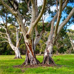 Majestic gum trees in a grassy clearing