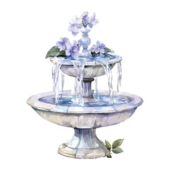 Watercolor Painting of a Two- Tiered Garden Fountain with watercolor illutrastion transparent background