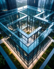 Elevated View of Glass Maze Within Modern Building Complex
