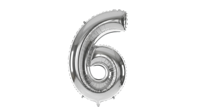 A silver number six balloon floats against a stark , creating visual contrast. - high quality A silver number six balloon floats against a stark , cre