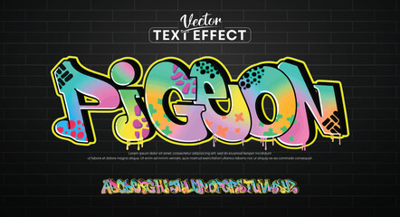 Pigeon Colorful graffiti editable text style effect. Vector text effect with paint wall concept.