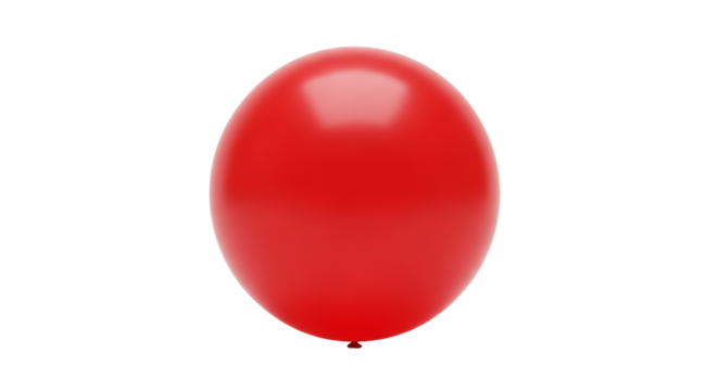 A single red balloon floats against a completely solid background, its surface reflecting light.