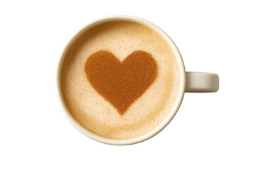Cappuccino cup with heart latte art on transparent background