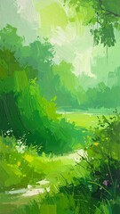 Lush green landscape painting