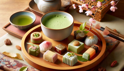 Matcha Japanese sweets, Ai generated image