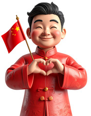 Boy in traditional dress shows love for China with flag