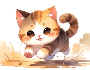 Playful kitten's morning adventure in the field