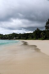 Seychelles Islands beach with changing weather conditions