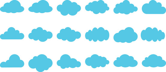 A Collection of Blue Cloud Icons on a White Background