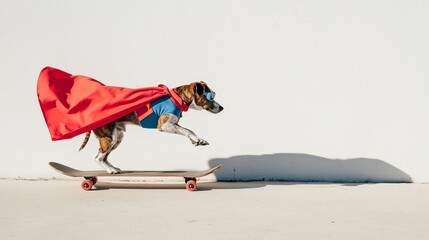 Naklejka premium Superhero Dog Riding Skateboard
