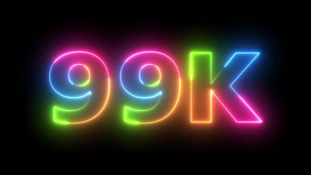 Vibrant Neon 99K Sign Animation Colorful Glow on Black Background Dynamic Loop Footage