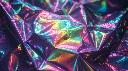 Geometric Iridescent Surface With Crinkled Purple Blue Pink And Green Shine abstract background