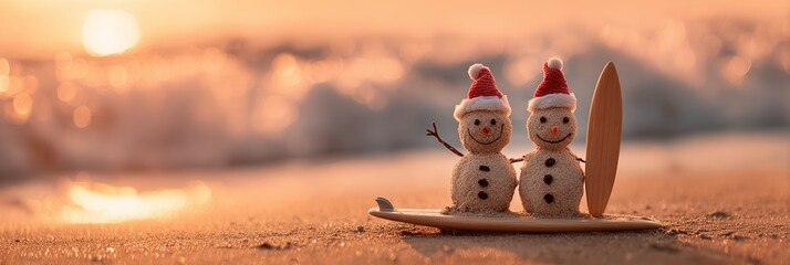Tropical Christmas Snowmen on the Beach