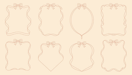 Elegant set of eight delicate red ribbon decorative vintage frames vector illustration scalable eps icon silhouette vector illustration white background