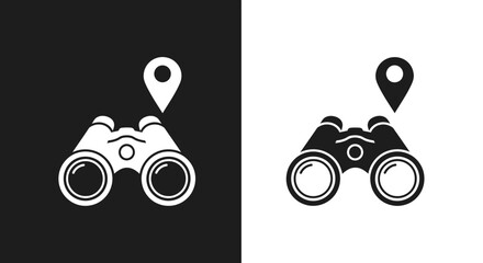 Minimalist Binoculars and Location Pin Vector Icon Set for Search and Discovery