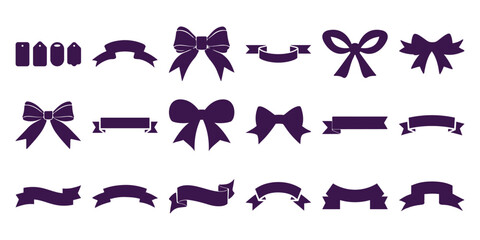 Collection of Purple Bows and Ribbons Silhouettes for Design