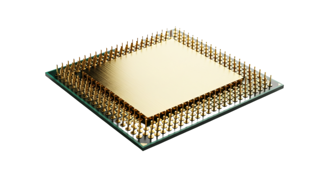 Central processing unit displaying gold metallic finish lies on a surface. - high quality Central processing unit displaying gold metallic finish lies