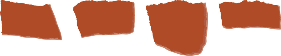 Four abstract, torn paper-like shapes in a warm, earthy brown hue