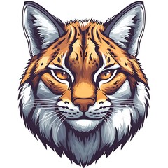 Bobcat Face With Orange Eyes And photo White Fur Frontal View lynx wild cat