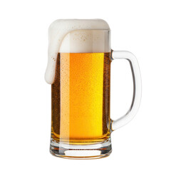 A glass mug of beer with foam isolated on transparent background