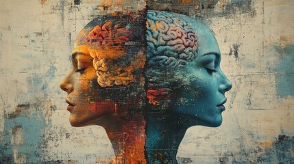 Symbolic division of the brain into logical and creative parts, emphasis on the dualism of thinking, suitable for research papers on psychology and neurobiology.