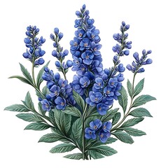 Bouquet of Blue Lupine Flowers on photo White Background floral nature