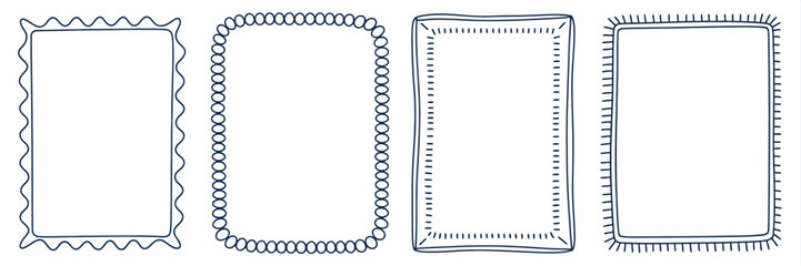 Set of four hand-drawn rectangular frames with unique decorative borders scalable vector graphic eps silhouette vector illustration white background