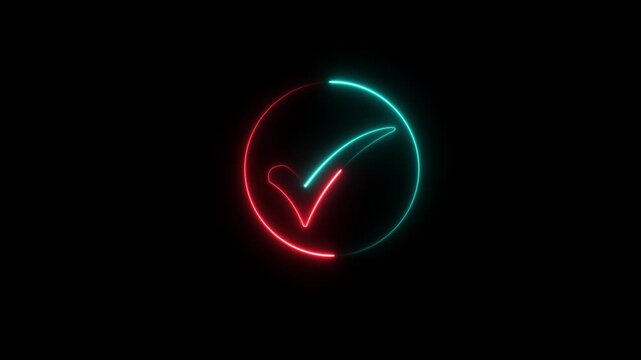 Glowing green chick mark,tick mark or confirm icon animation, check mark sign, Phone interface sign, approved, select tick,with black background and 4k video animation.