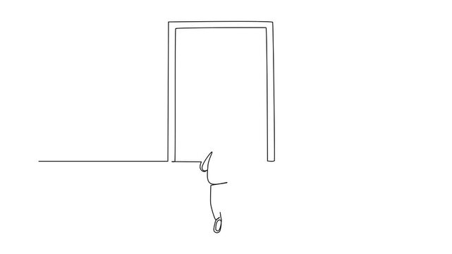 Animation of continuous line drawing boy carrying backpack walking towards. The joy of the new semester. Enthusiastic. Walk Safely To School Day. One line self drawing animated. Full length motion