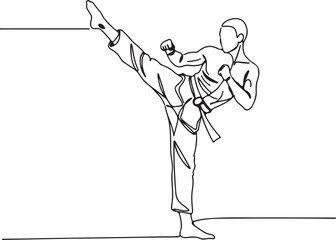 Karate Fighter Performing a High Kick uniform